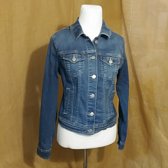 Old Navy Women's Medium Jean Denim Jacket Silver Buttons EUC - Picture 1 of 6